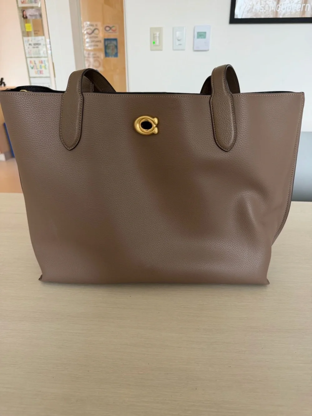 Coach Brown Pebbled Leather Tote with Gold Accent - Picture 1 of 7